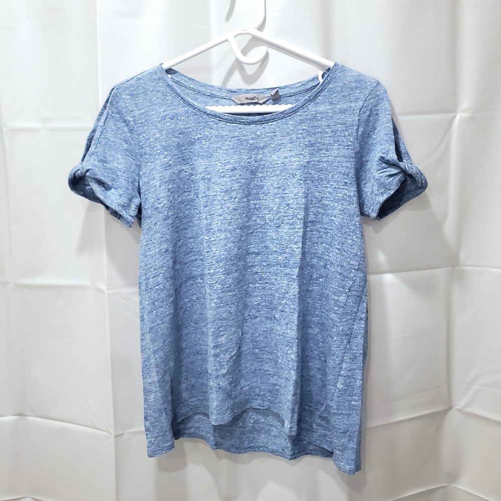 Athleta 100% Linen Heather Blue Short Sleeve Tee